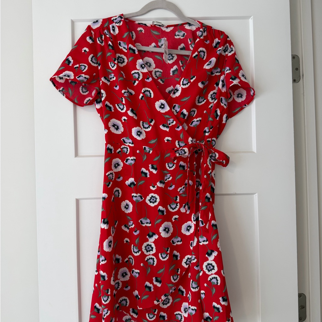 J. Crew Red Floral Wrap Dress